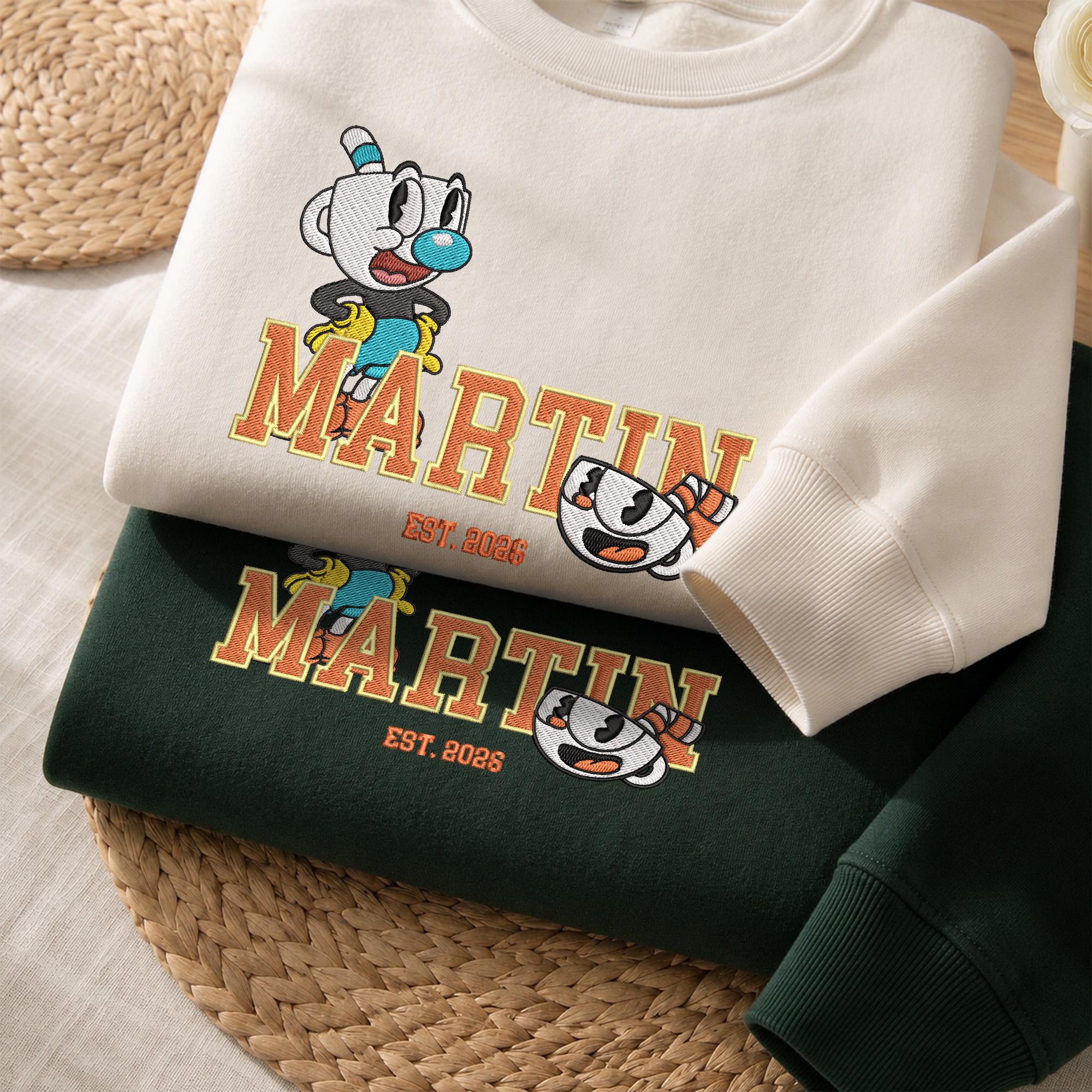 Personalized Cuphead Embroidered Sweatshirt with Custom Name and Year – 90s Cartoon Nostalgia Hoodie Sweater Gift - photo 12