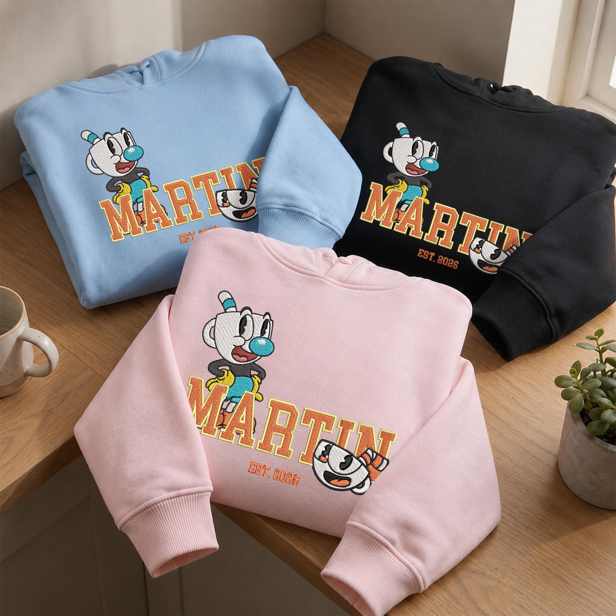 Personalized Cuphead Embroidered Sweatshirt with Custom Name and Year – 90s Cartoon Nostalgia Hoodie Sweater Gift - photo 13
