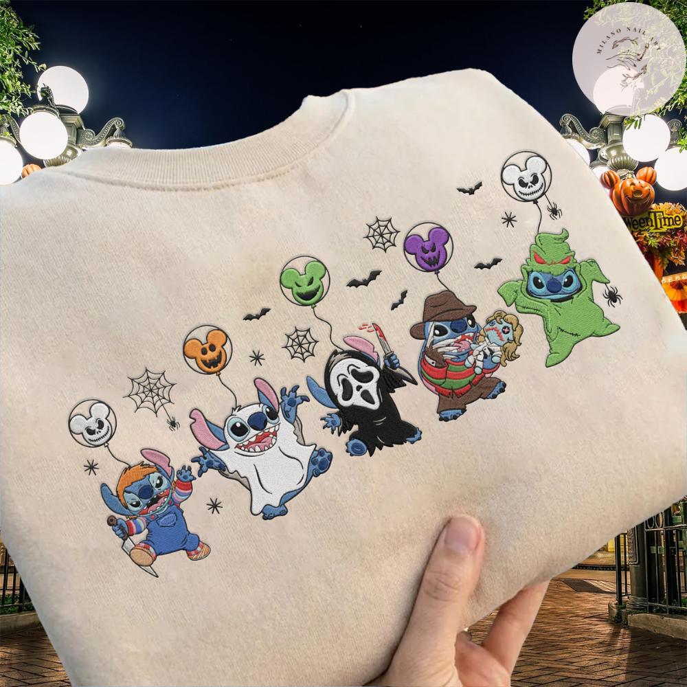 Embroidered Disney Stitch Horror Halloween Costume T-Shirt Sweatshirt Hoodie for Mickey's Not So Scary Halloween Party