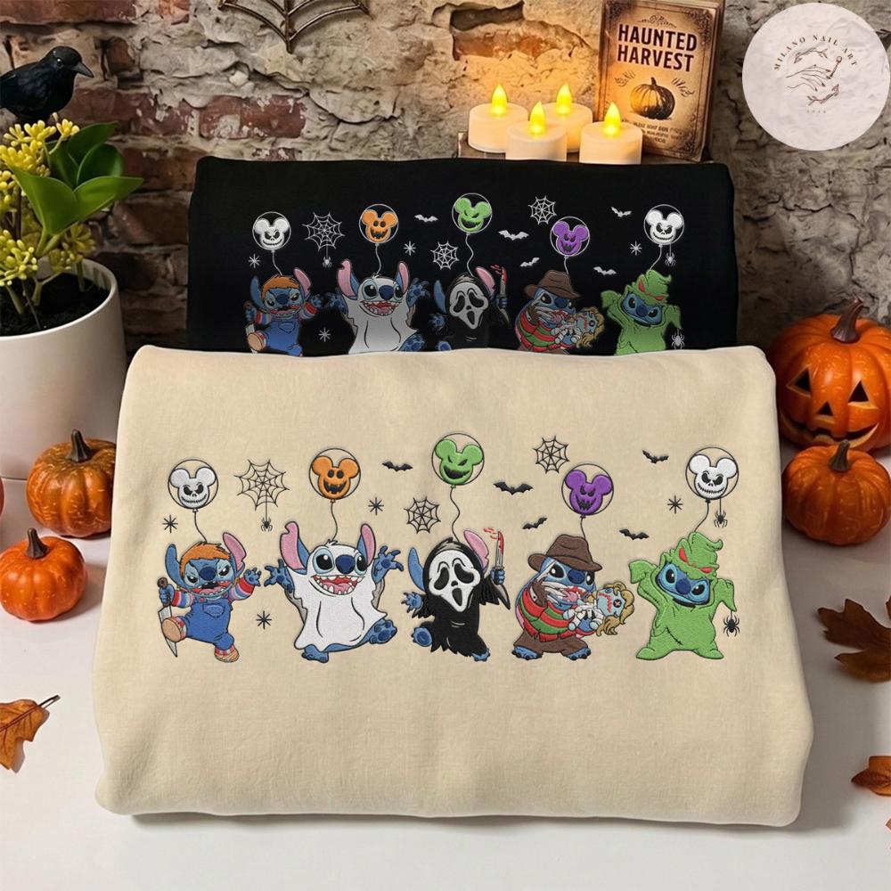 Embroidered Disney Stitch Horror Halloween Costume T-Shirt Sweatshirt Hoodie for Mickey's Not So Scary Halloween Party - photo 2