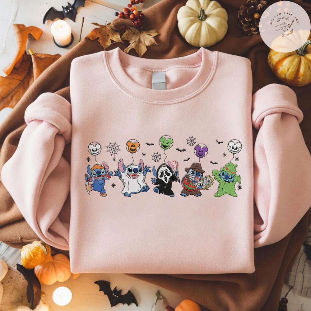 Embroidered Disney Stitch Horror Halloween Costume T-Shirt Sweatshirt Hoodie for Mickey's Not So Scary Halloween Party - photo 3
