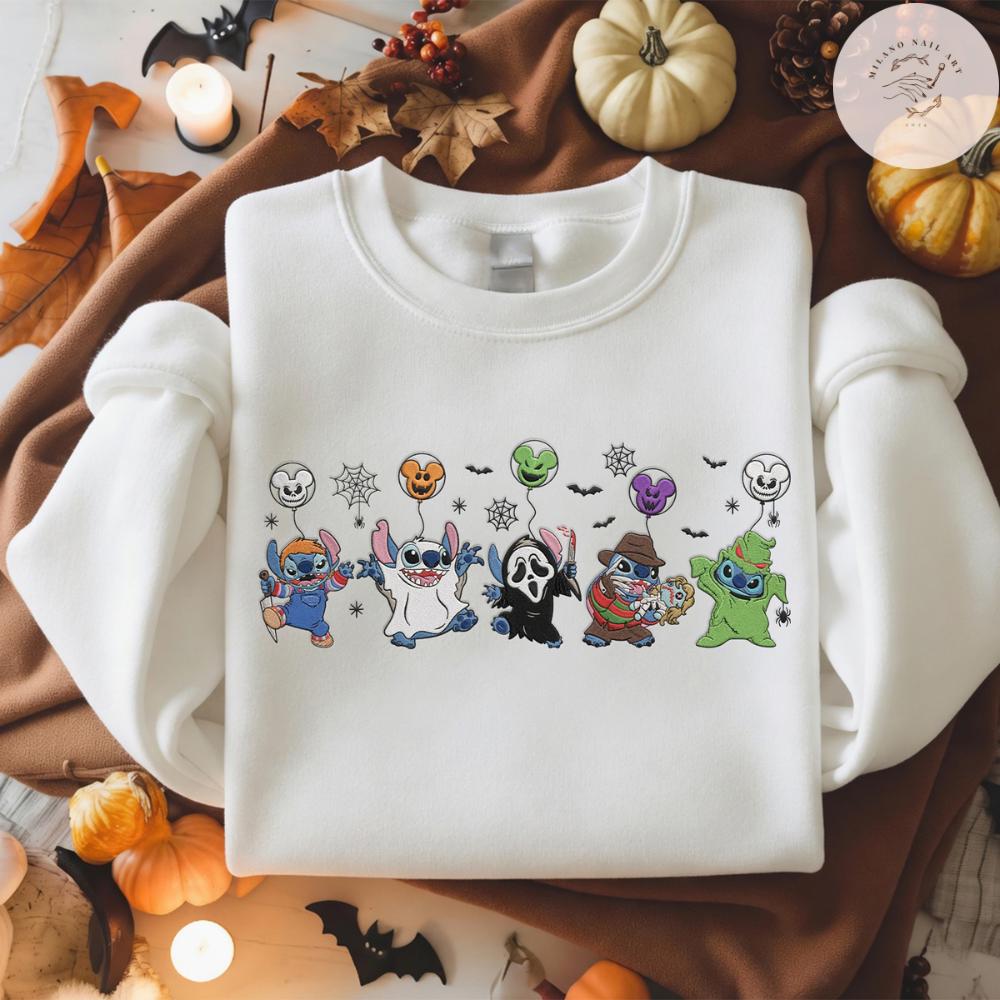Embroidered Disney Stitch Horror Halloween Costume T-Shirt Sweatshirt Hoodie for Mickey's Not So Scary Halloween Party - photo 4
