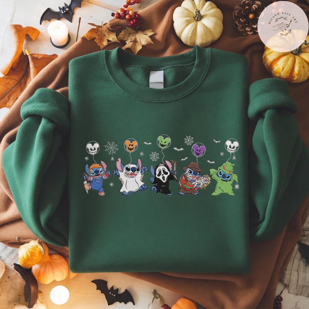 Embroidered Disney Stitch Horror Halloween Costume T-Shirt Sweatshirt Hoodie for Mickey's Not So Scary Halloween Party - photo 6