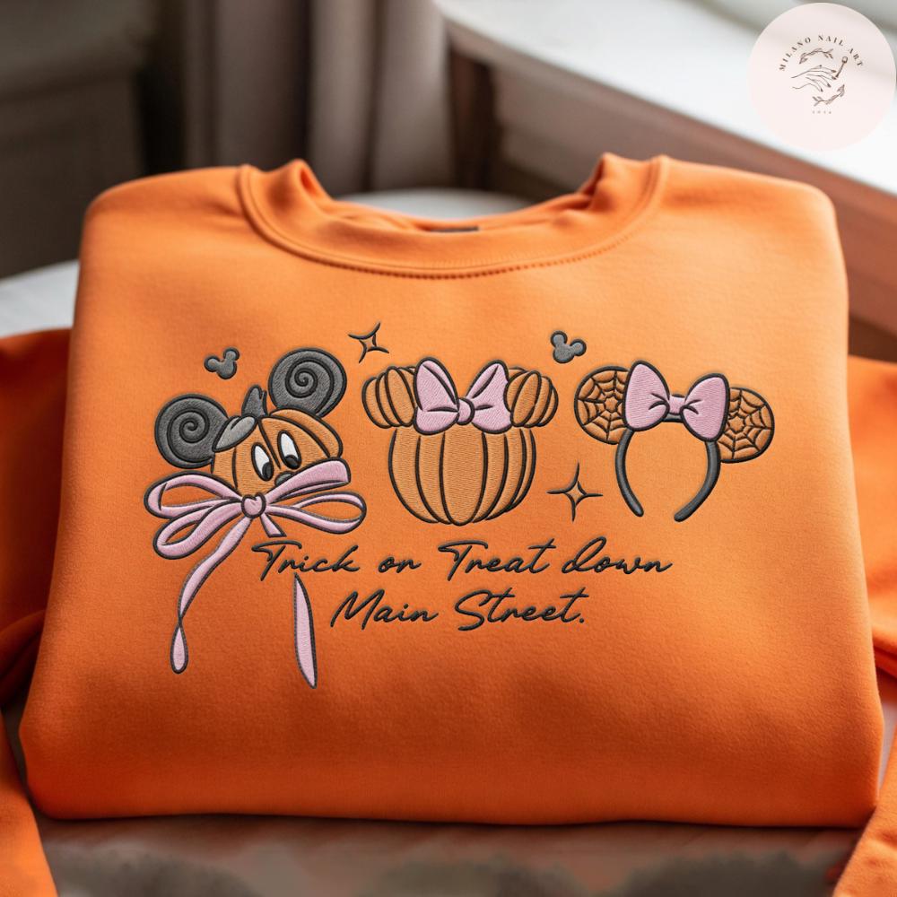 Embroidered Coquette Bow Mickey Minnie Pumpkin Disney Halloween T-Shirt Sweatshirt Hoodie for Trick or Treat Down Main Street Party - photo 4