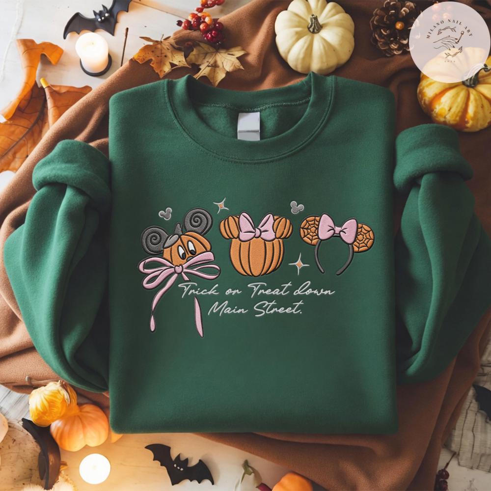 Embroidered Coquette Bow Mickey Minnie Pumpkin Disney Halloween T-Shirt Sweatshirt Hoodie for Trick or Treat Down Main Street Party - photo 5