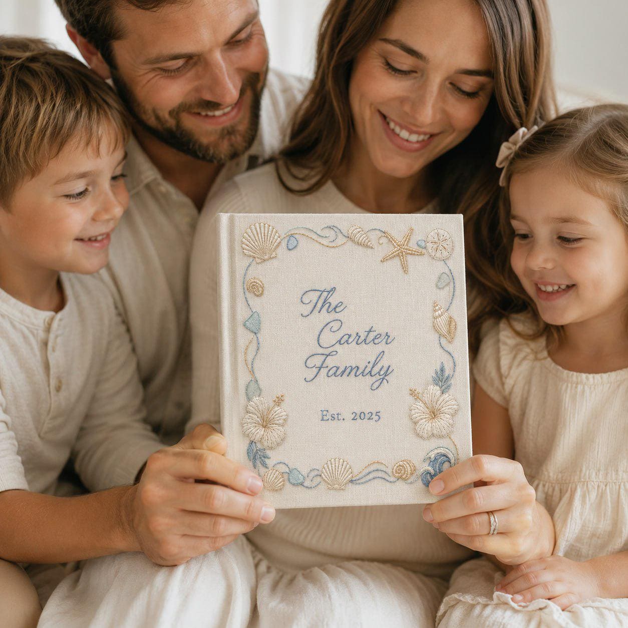 Personalized Hand-Embroidered Beach Wedding Guest Book – Custom Coastal Photo Album And Family Memory Anniversary Keepsake Guestbook - photo 3