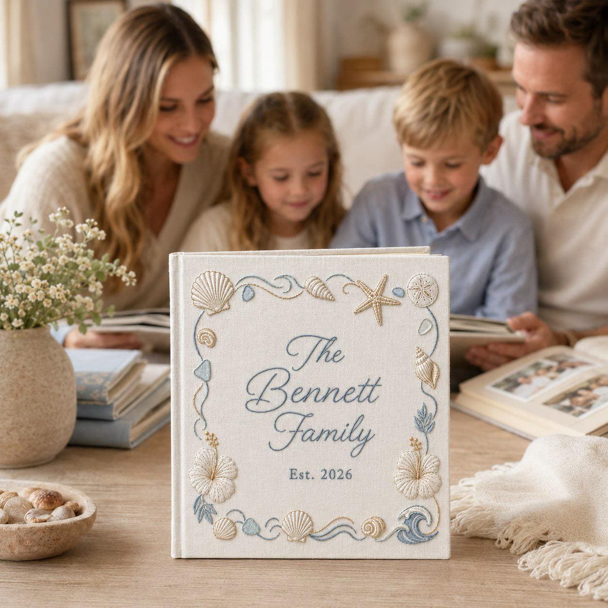 Personalized Hand-Embroidered Beach Wedding Guest Book – Custom Coastal Photo Album And Family Memory Anniversary Keepsake Guestbook - photo 11