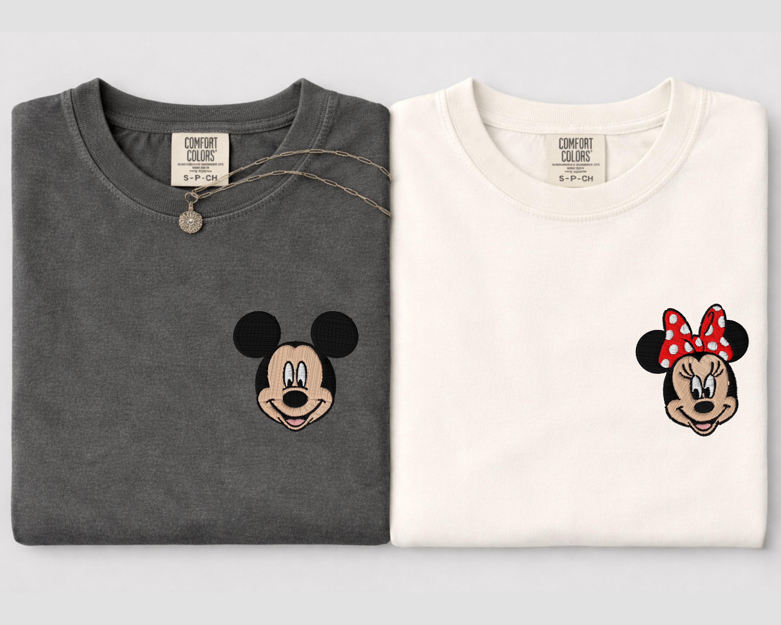 Comfort Colors Mickey and Friends Embroidery Shirt With Minnie for Vacation Trip and Matching Embroidered T-Shirts