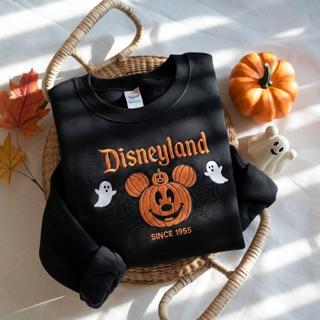 Embroidered Disneyland Halloween Sweatshirt With Cute Mickey Ghost for Disneyworld Fall Park Trip