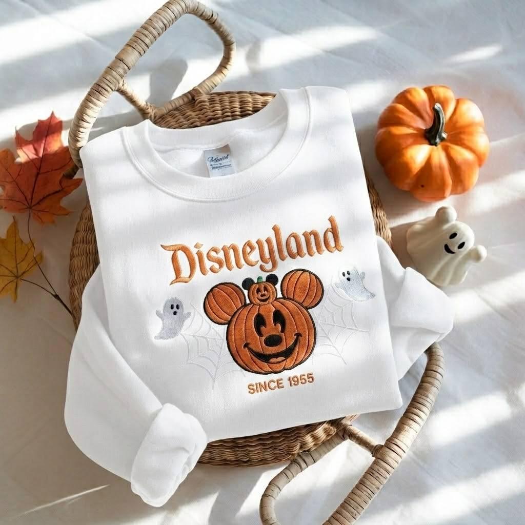 Embroidered Disneyland Halloween Sweatshirt With Cute Mickey Ghost for Disneyworld Fall Park Trip - photo 2