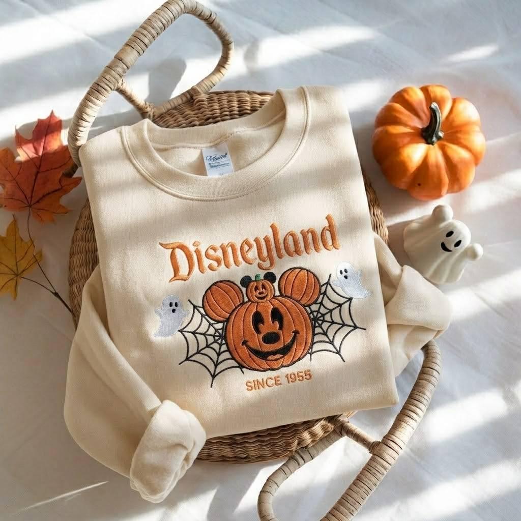Embroidered Disneyland Halloween Sweatshirt With Cute Mickey Ghost for Disneyworld Fall Park Trip - photo 3