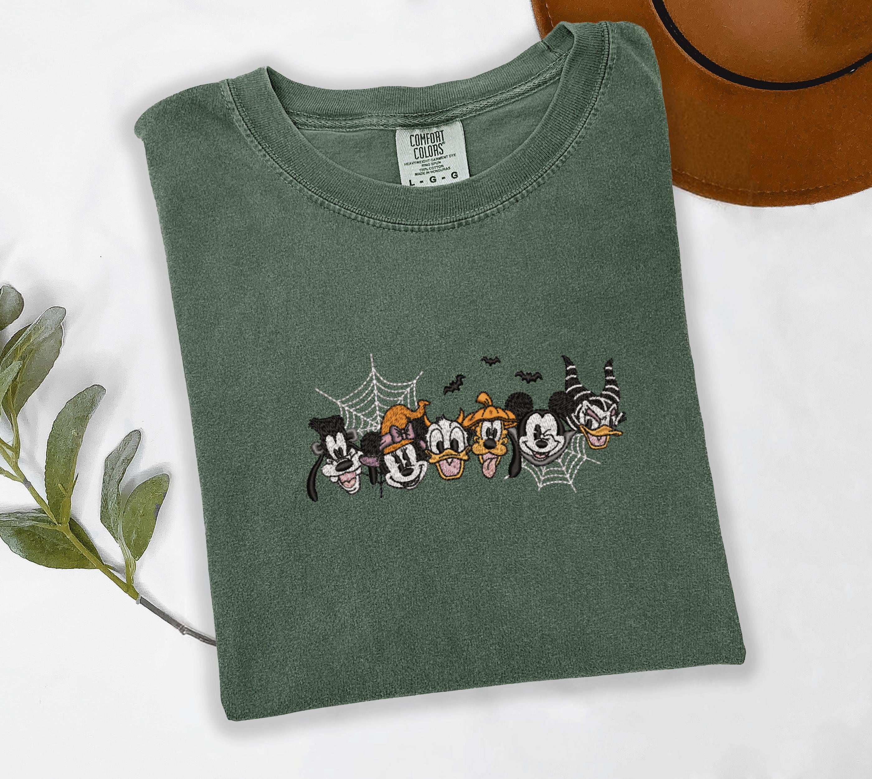 Mickey and Minnie Halloween Embroidered Comfort Colors Tee With Pumpkin Patch for Spooky Fall Family Vacation Gift - photo 3