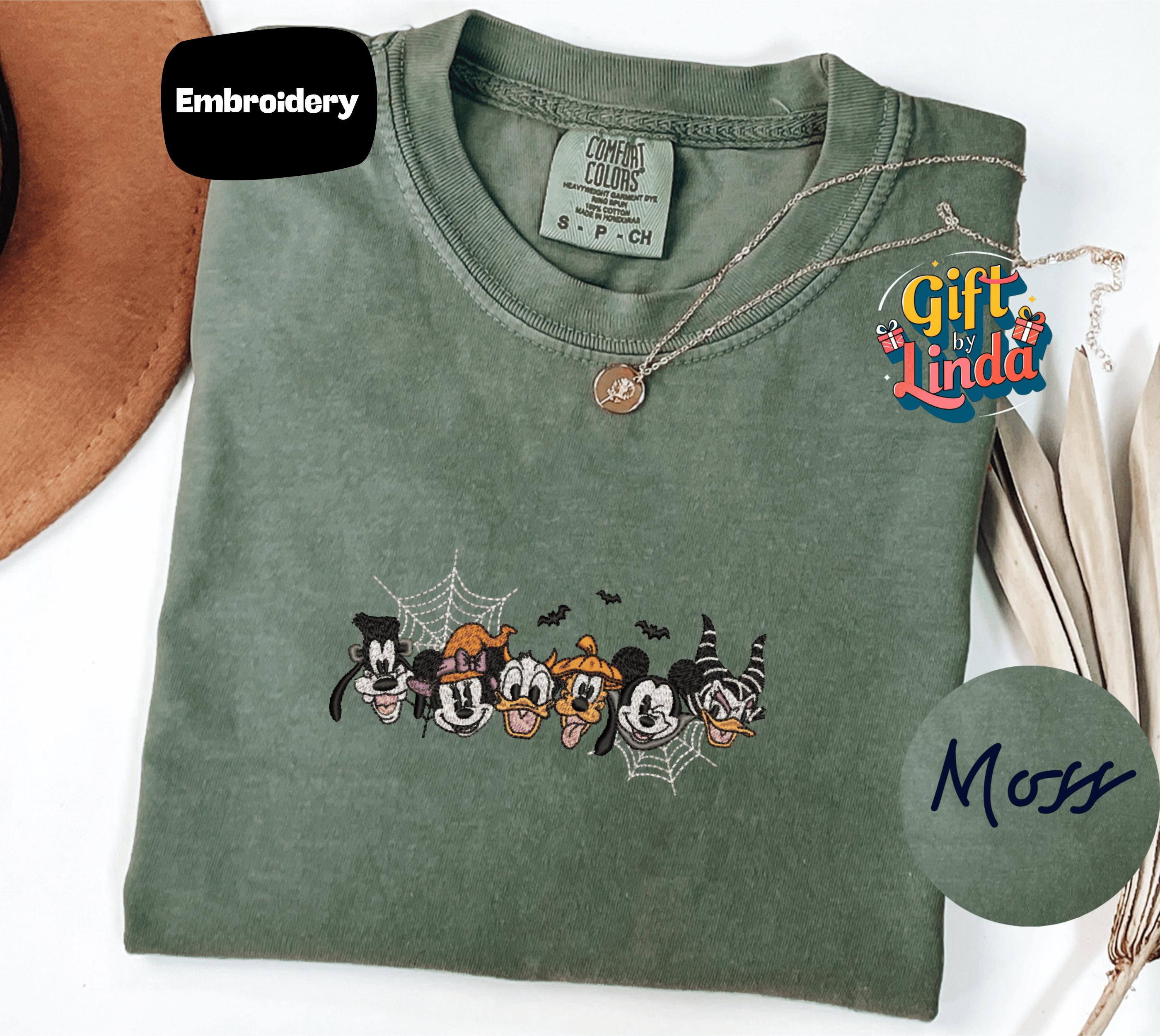 Mickey and Minnie Halloween Embroidered Comfort Colors Tee With Pumpkin Patch for Spooky Fall Family Vacation Gift - photo 5