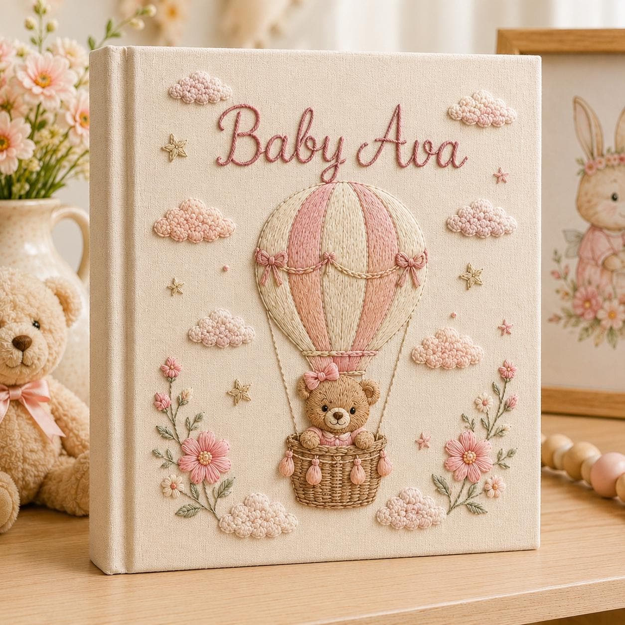 Hand Embroidered Personalized Baby Photo Album With Custom Name Keepsake – Little Animal Memory Book For Boy Girl Baby Shower Gift - photo 3