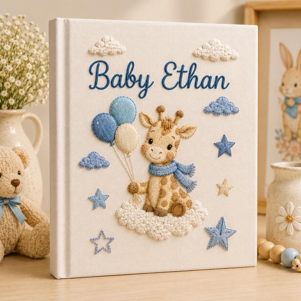 Hand Embroidered Personalized Baby Photo Album With Custom Name Keepsake – Little Animal Memory Book For Boy Girl Baby Shower Gift - photo 4