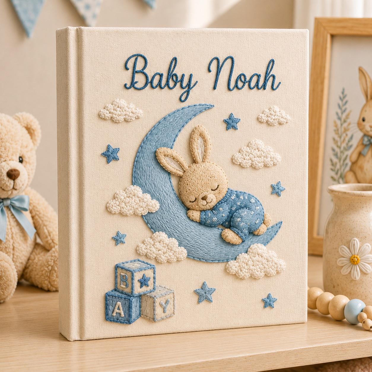 Hand Embroidered Personalized Baby Photo Album With Custom Name Keepsake – Little Animal Memory Book For Boy Girl Baby Shower Gift - photo 5