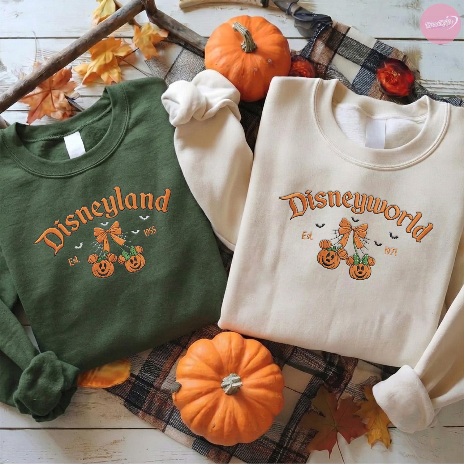 Embroidered Retro Coquette Bow Disneyland Halloween Baby Tee With Mickey Pumpkin for Women's Spooky Disney Vibes - photo 7
