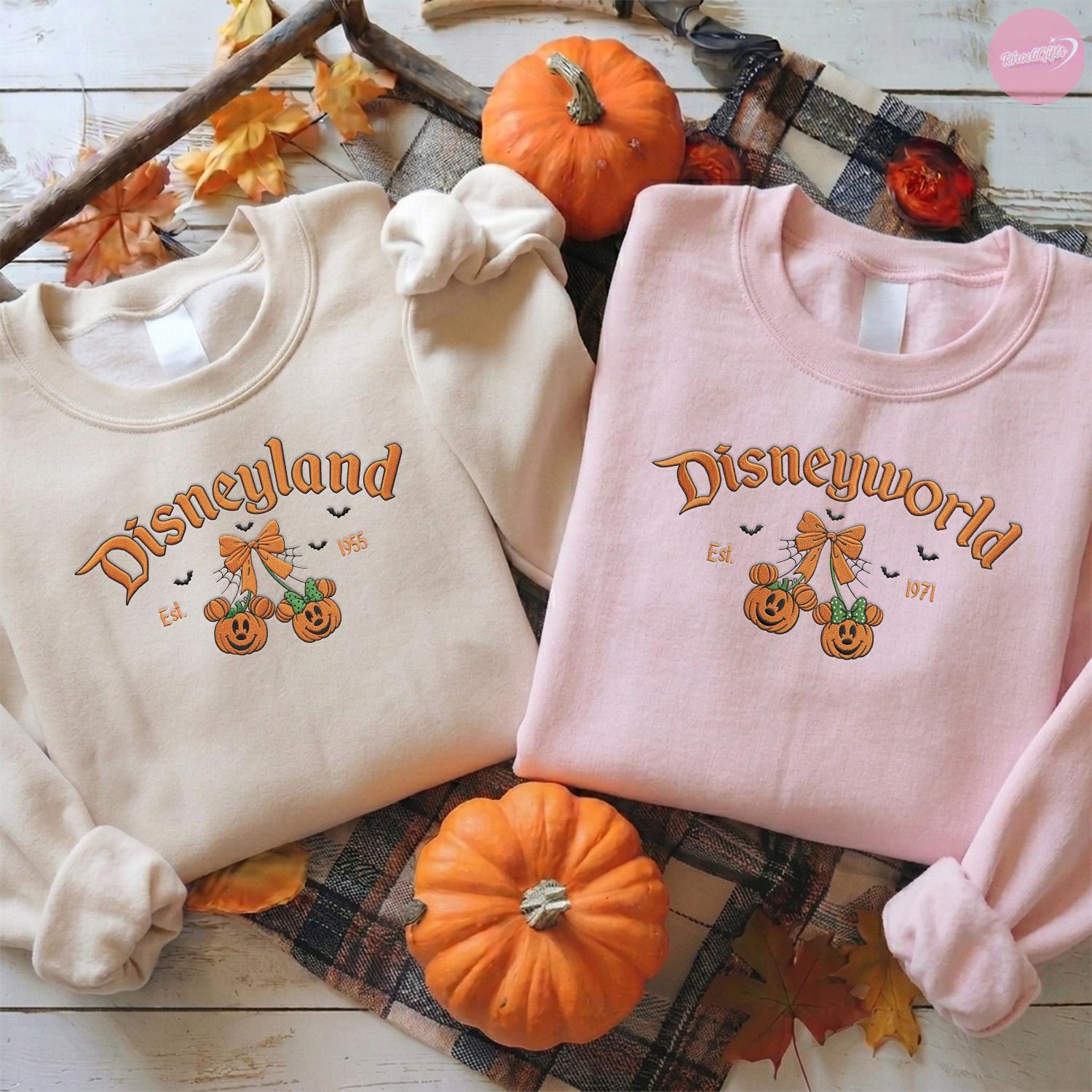 Embroidered Retro Coquette Bow Disneyland Halloween Baby Tee With Mickey Pumpkin for Women's Spooky Disney Vibes - photo 8