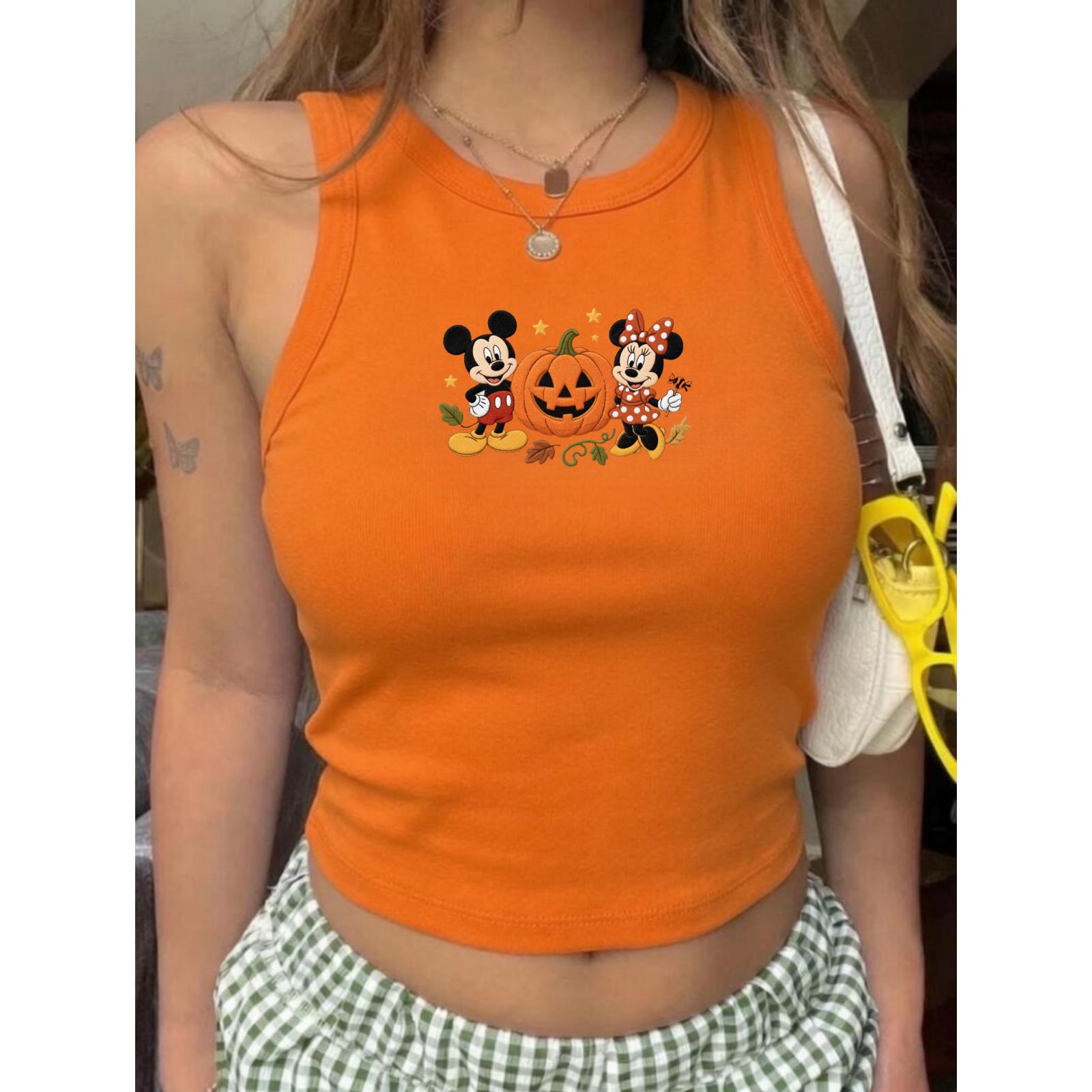 Embroidered Mickey And Friends Autumn Pumpkin Tank Top – Fall Vibes Disney Halloween Trip Shirt And Baby Tee
