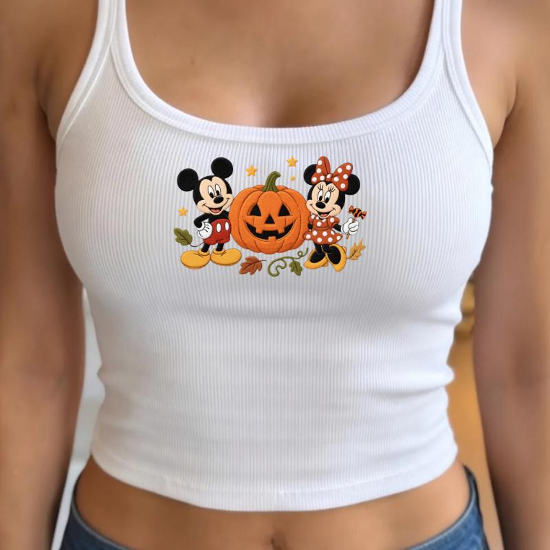Embroidered Mickey And Friends Autumn Pumpkin Tank Top – Fall Vibes Disney Halloween Trip Shirt And Baby Tee - photo 4