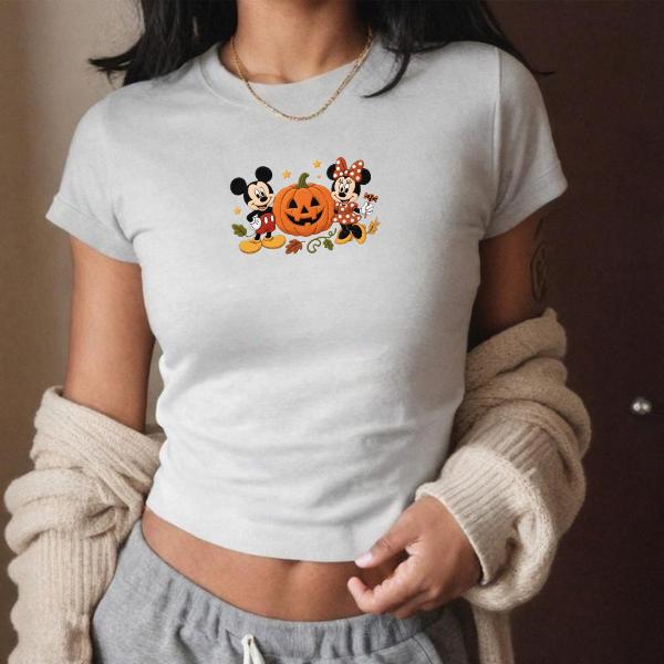 Embroidered Mickey And Friends Autumn Pumpkin Tank Top – Fall Vibes Disney Halloween Trip Shirt And Baby Tee - photo 8