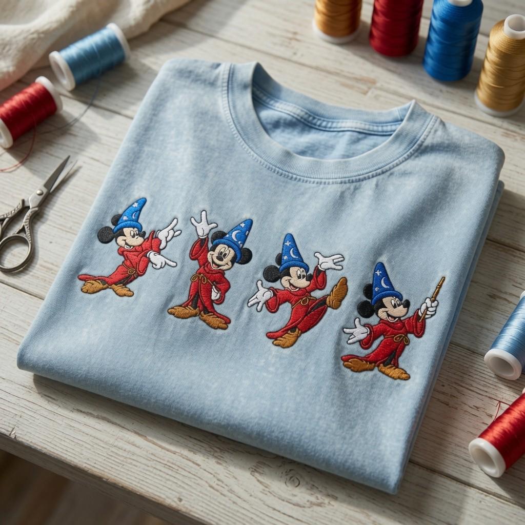 Sorcerer Mickey Fantasia Embroidered Washed Tee With Vintage Magic Wizard Mouse for Disneyland Vacation and Retro Disney Park Outfit - photo 2
