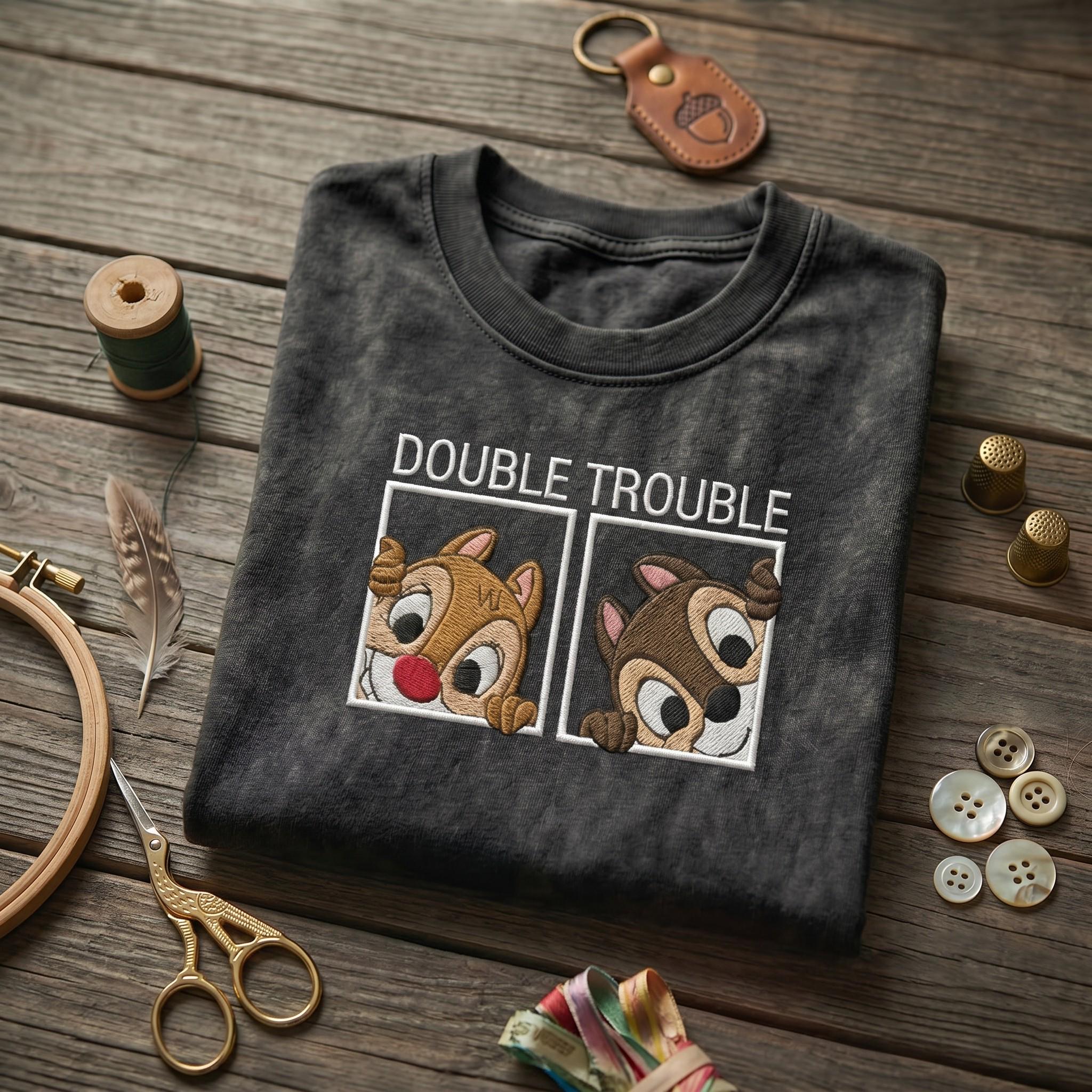 Chip N Dale Double Trouble Embroidered Washed Tee With Cute Vintage Chipmunks for Disneyland Vacation and Retro Disney Park Outfit - photo 2