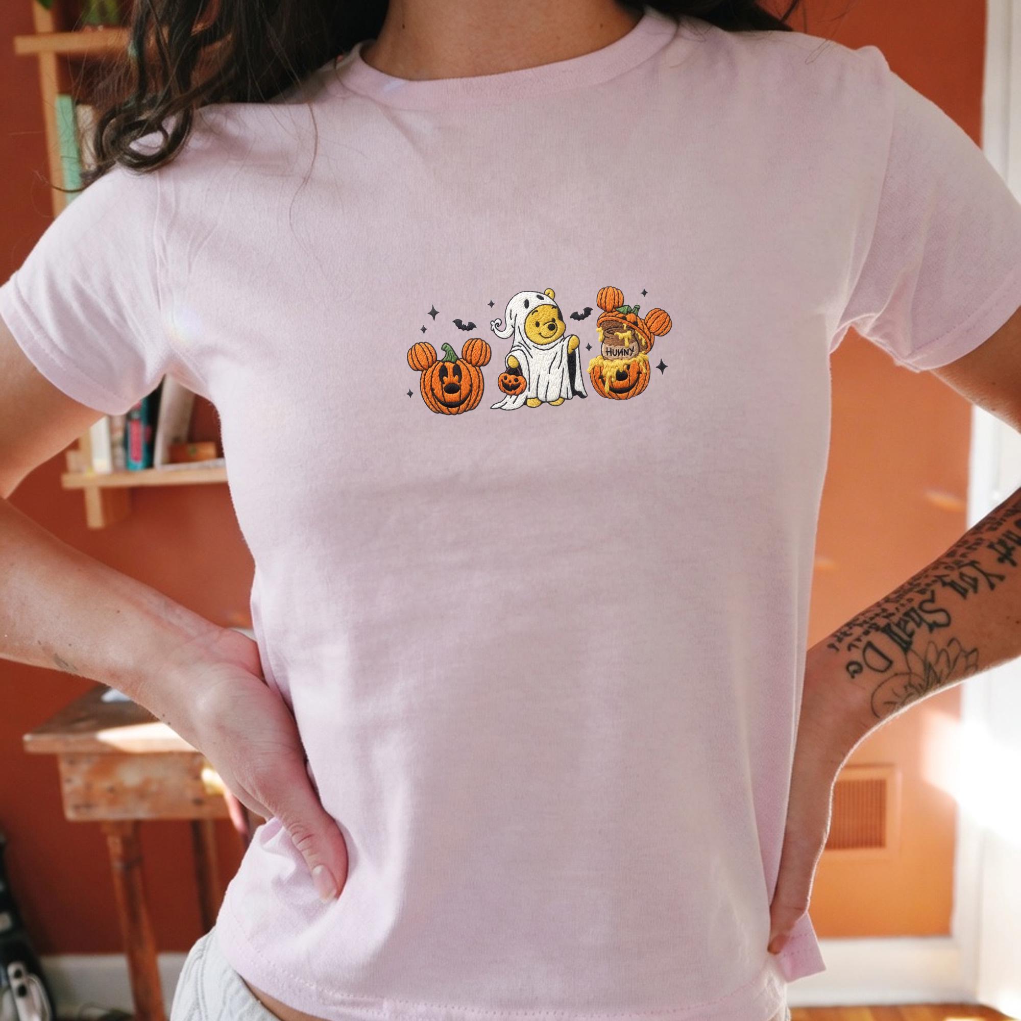 Embroidered Disney Halloween Ghost Pooh Baby Tee – Mickey Pumpkin And Minnie Bow Crop Tank Top For Cute Fall Gift - photo 10