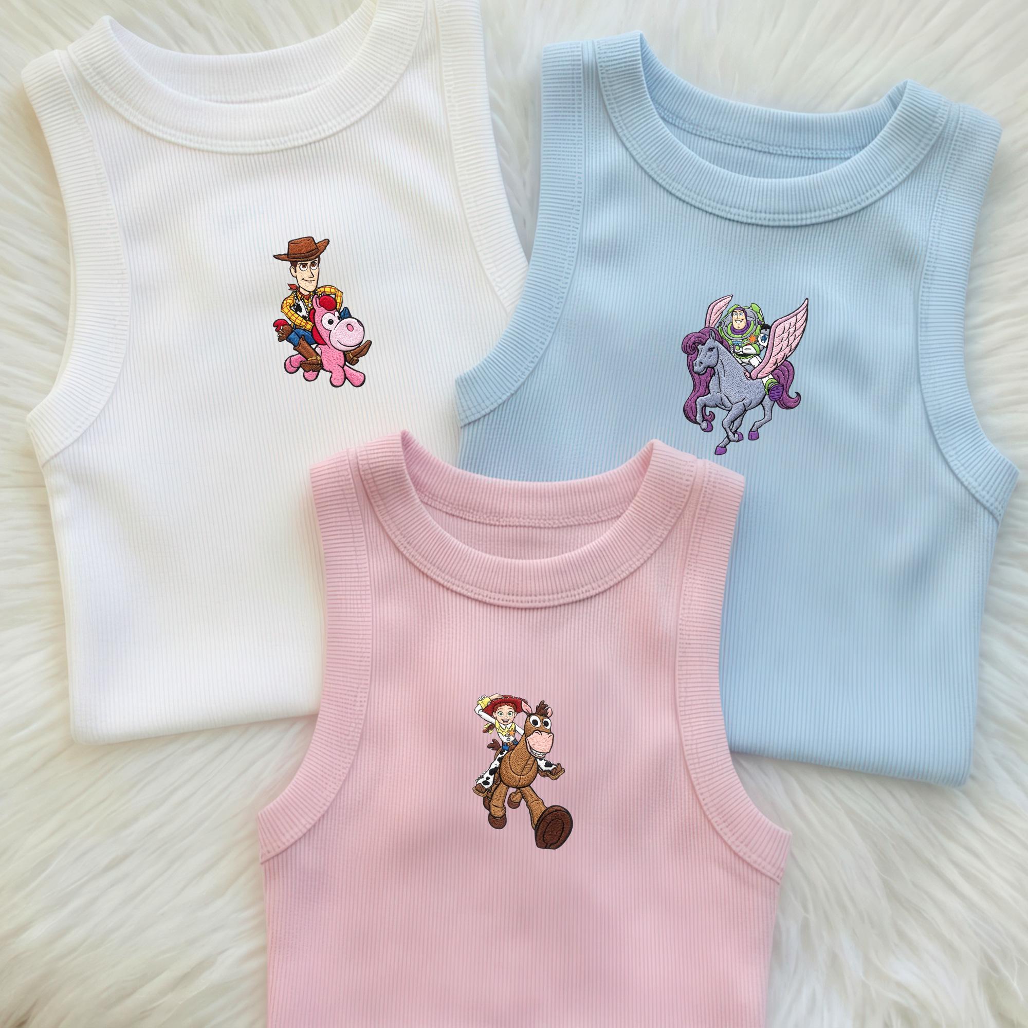 Embroidered Jessie Woody And Buzz Toy Story Tank Top – Cute Cowboy Cartoon Baby Tee For Theme Park Vacation Shirt