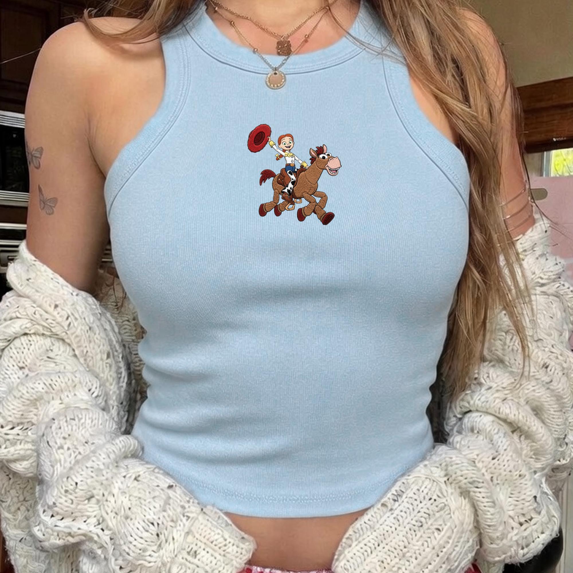 Embroidered Jessie And Bullseye Toy Story Tank Top – Cute Cowgirl Embroidery Baby Tee For Family Vacation Shirt - photo 7