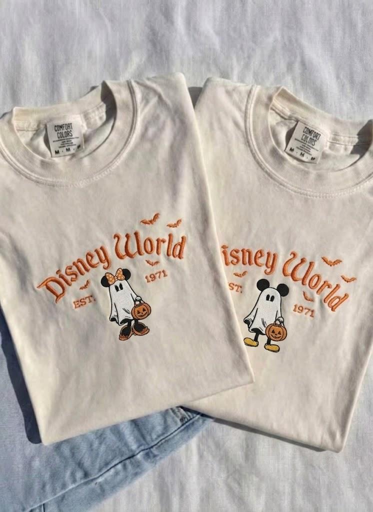 Disney Halloween Embroidered Mickey and Minnie Mouse Comfort Colors Tee for Family Matching Couple Spooky Season Outfit - photo 2