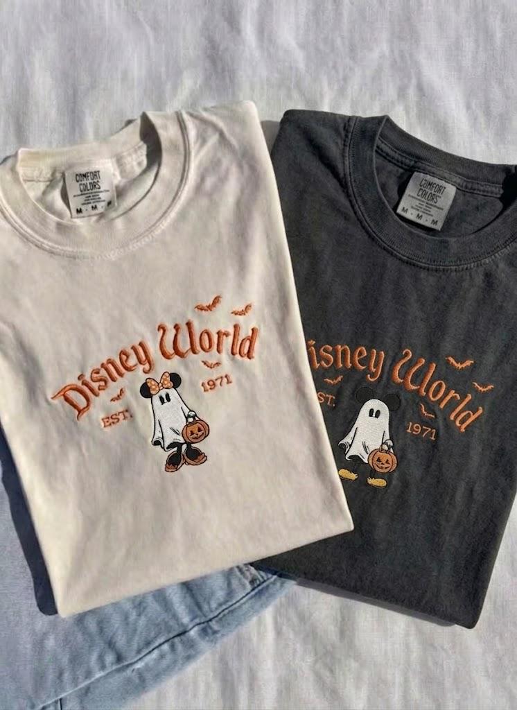 Disney Halloween Embroidered Mickey and Minnie Mouse Comfort Colors Tee for Family Matching Couple Spooky Season Outfit - photo 3