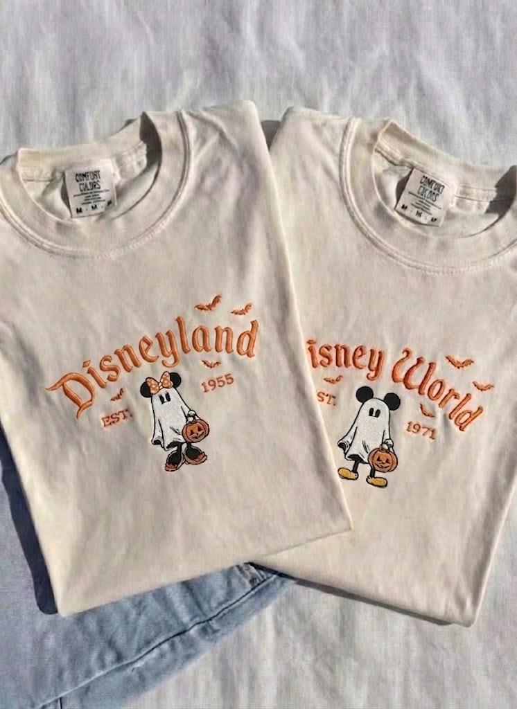Disney Halloween Embroidered Mickey and Minnie Mouse Comfort Colors Tee for Family Matching Couple Spooky Season Outfit - photo 4