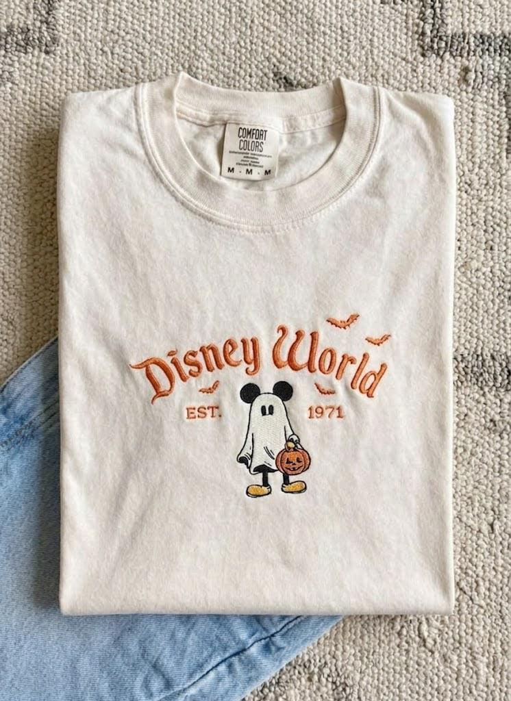 Disney Halloween Embroidered Mickey and Minnie Mouse Comfort Colors Tee for Family Matching Couple Spooky Season Outfit - photo 5