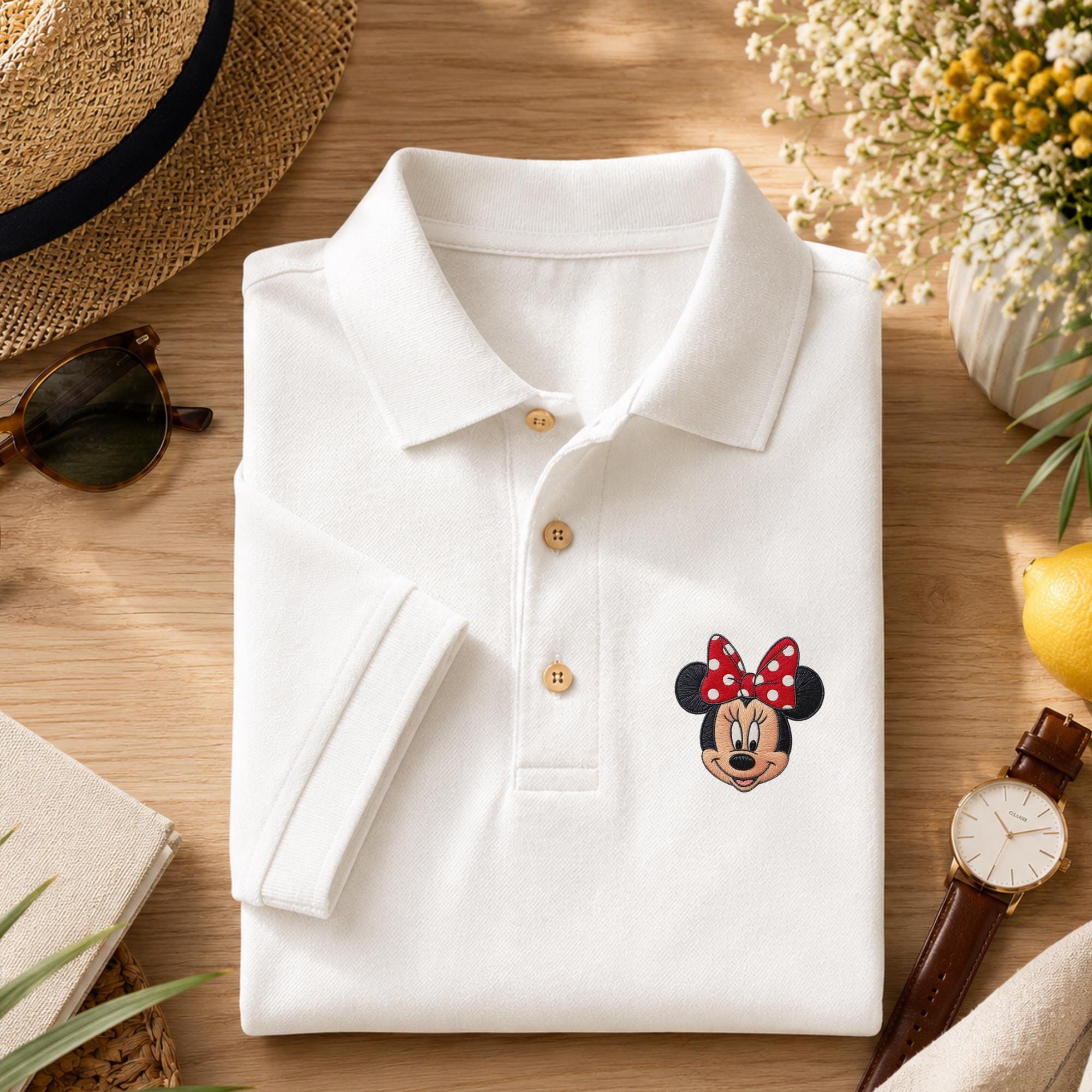 Embroidered Minnie and Mickey Polo Shirt with Girly Aesthetic – WDW Magic Kingdom Embroidery Tee