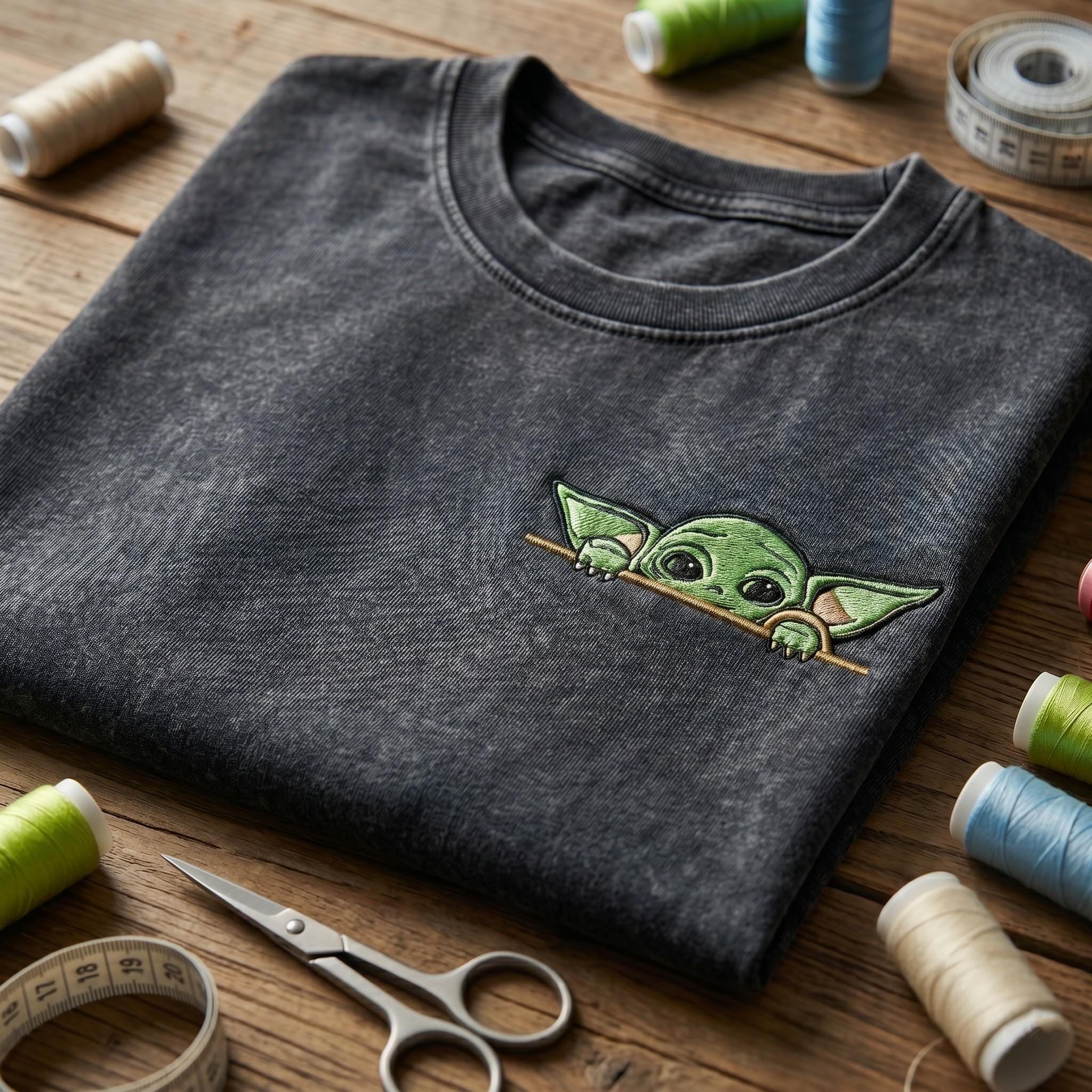 Peeking Grogu Embroidered Washed Tee With Cute Baby Yoda Star Wars for Vintage Disneyland Vacation and Retro Disney Park Outfit