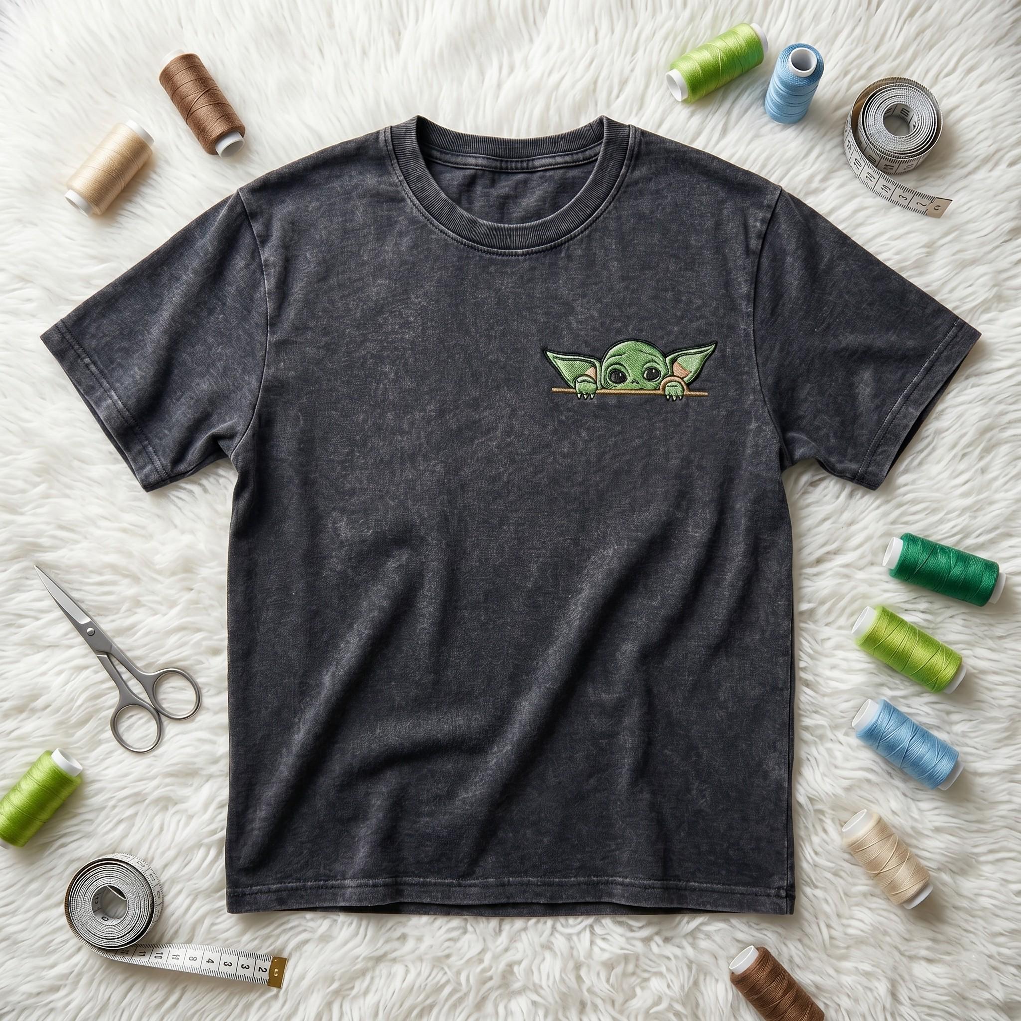 Peeking Grogu Embroidered Washed Tee With Cute Baby Yoda Star Wars for Vintage Disneyland Vacation and Retro Disney Park Outfit - photo 2