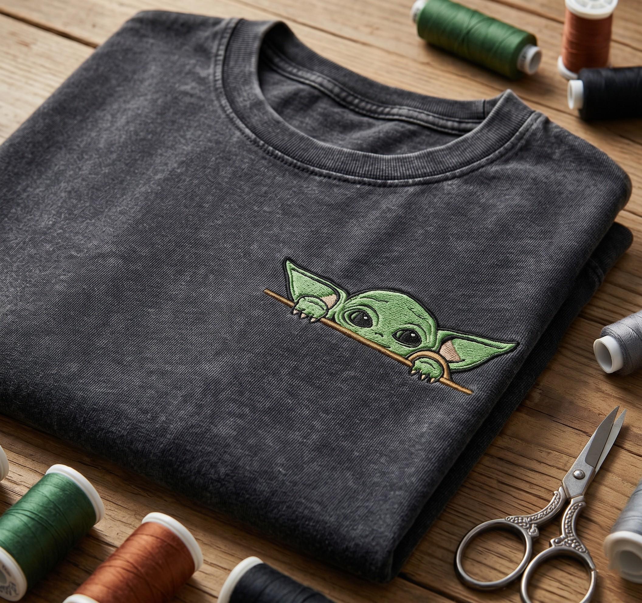 Peeking Grogu Embroidered Washed Tee With Cute Baby Yoda Star Wars for Vintage Disneyland Vacation and Retro Disney Park Outfit - photo 4