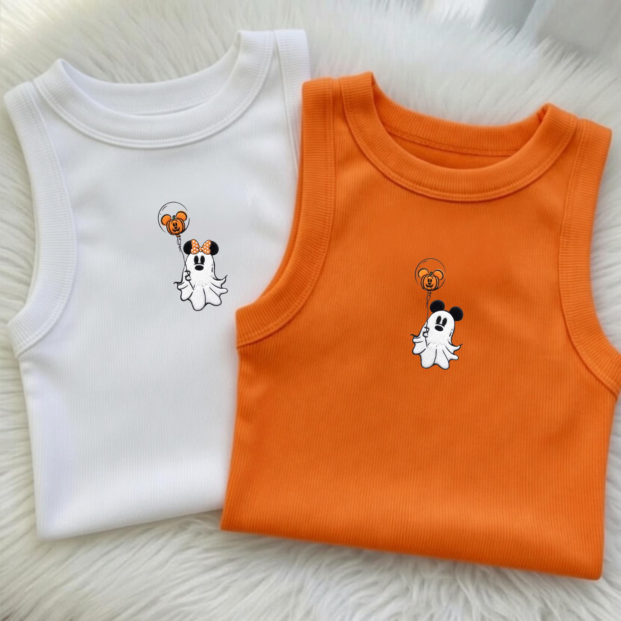 Embroidered Retro Mickey And Minnie Halloween Tank Top – Ghost Baby Tee For Disney Park Day Vacation Shirt - photo 1