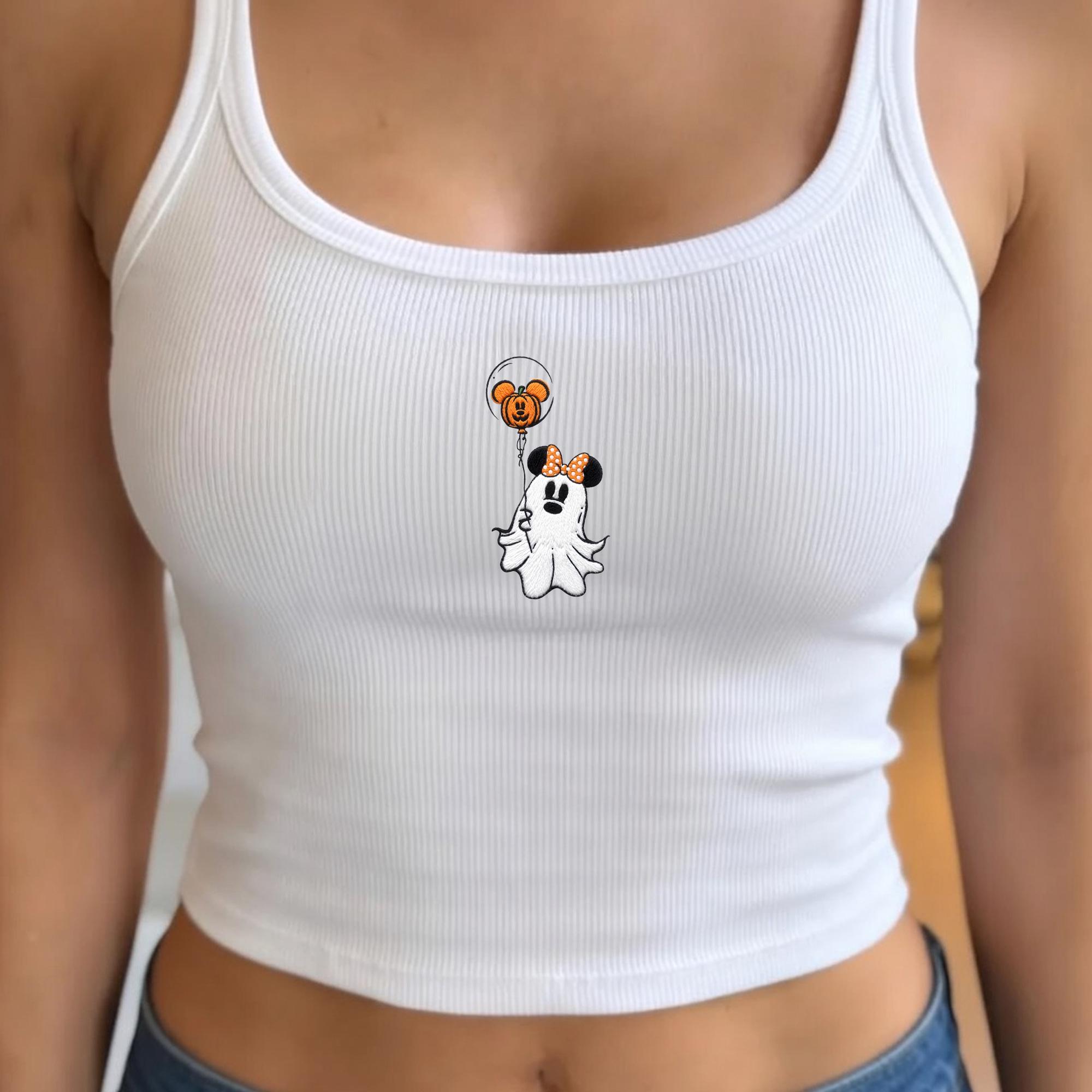 Embroidered Retro Mickey And Minnie Halloween Tank Top – Ghost Baby Tee For Disney Park Day Vacation Shirt - photo 2
