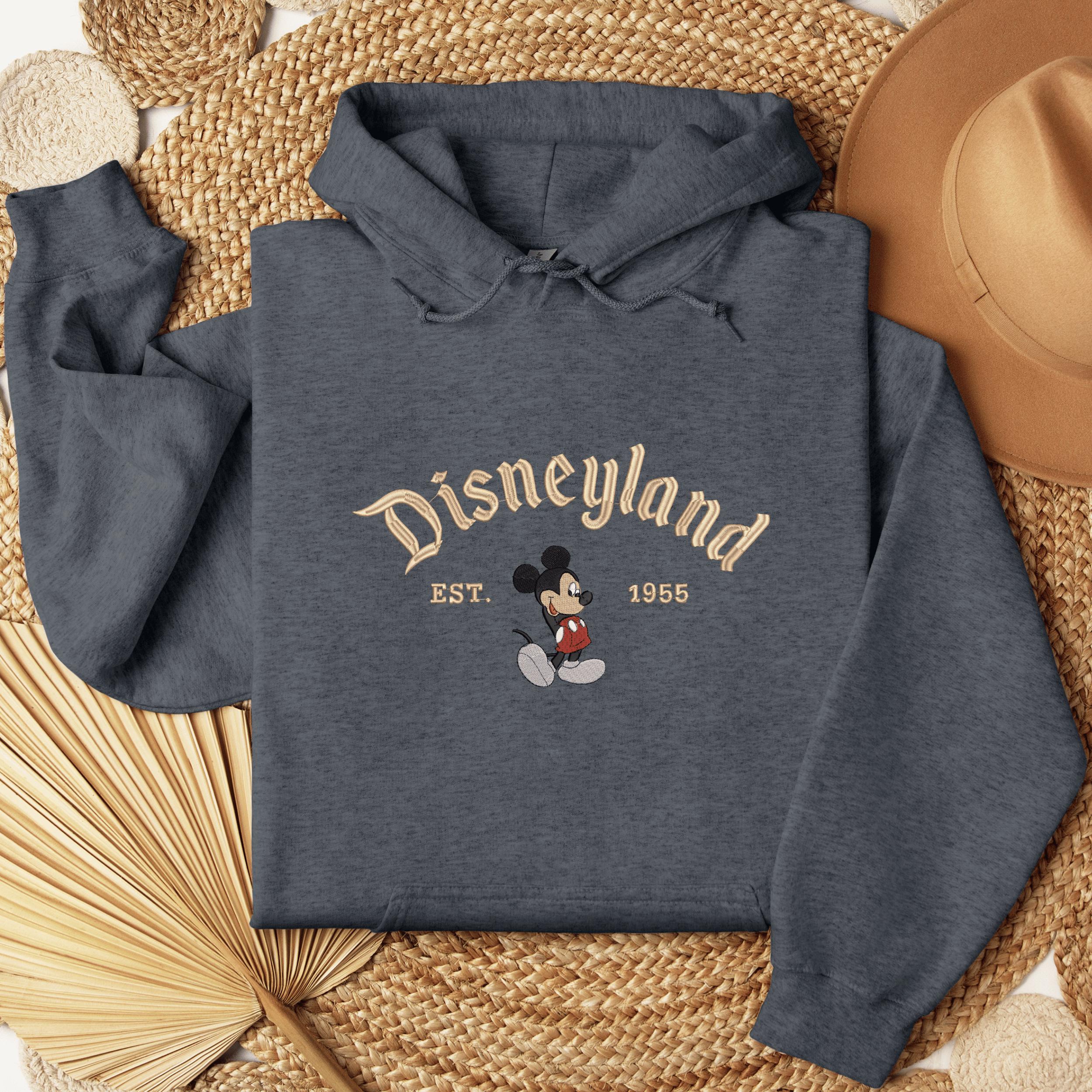 Disneyland Est 1955 Embroidered Mickey Mouse Vintage Crewneck Sweatshirt in Gildan Black Pullover for Cozy Disney Fan Gift