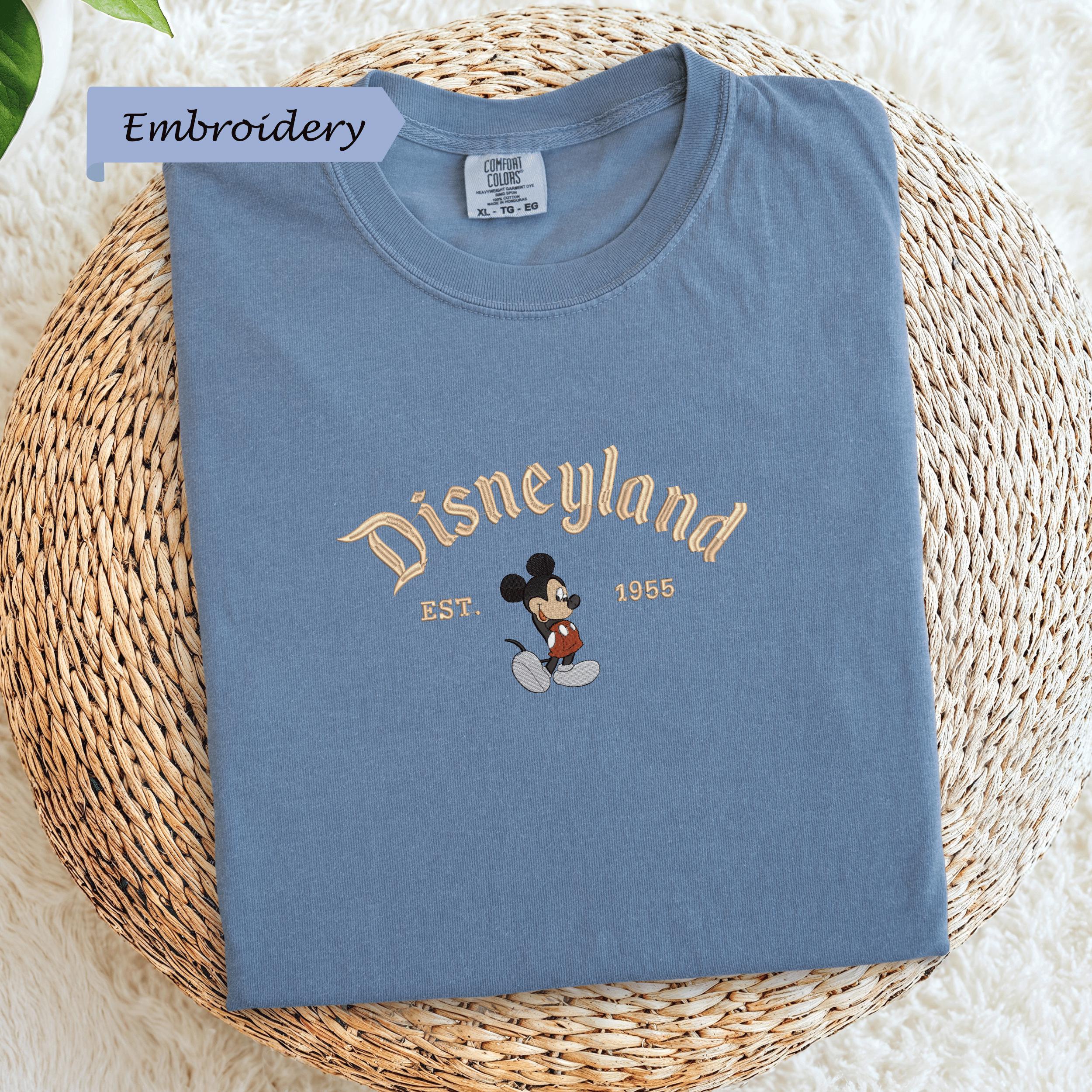 Disneyland Est 1955 Comfort Colors Embroidered Mickey Mouse Vintage T-Shirt Tee for Cozy Disney Fan Gift