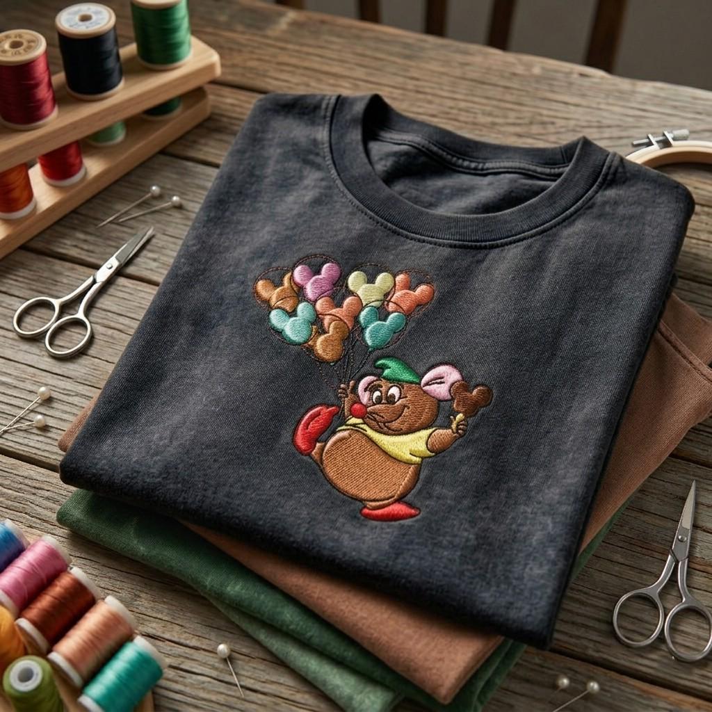 Embroidered Disney Gus Gus With Mickey Ice Cream Wash Tee for Family Matching Disneyland Vacation and Retro Park Outfit