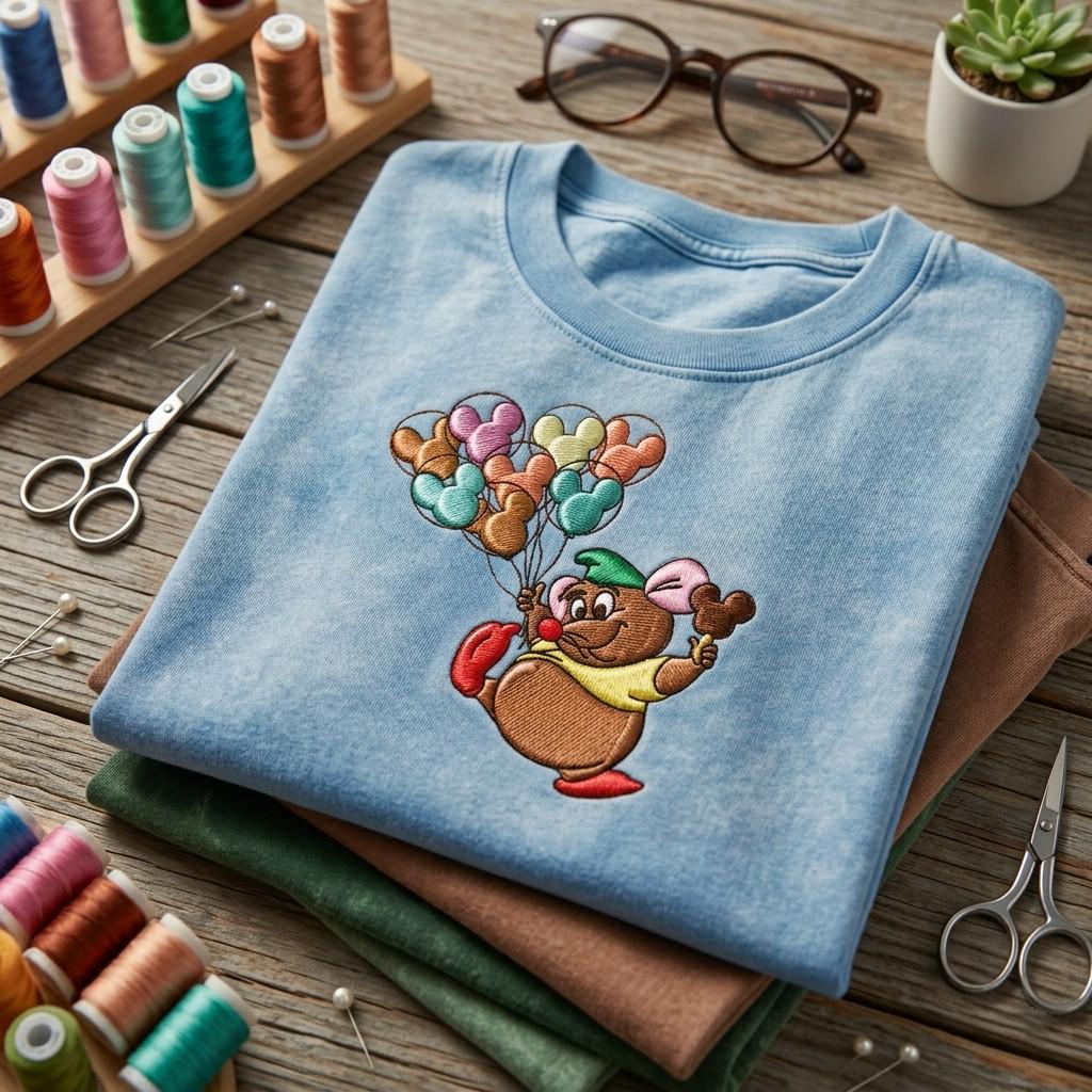 Embroidered Disney Gus Gus With Mickey Ice Cream Wash Tee for Family Matching Disneyland Vacation and Retro Park Outfit - photo 2