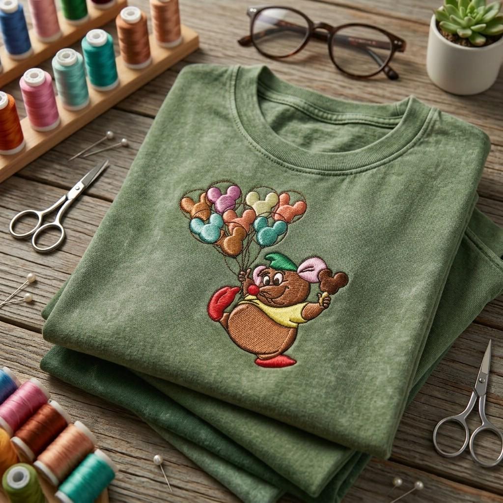 Embroidered Disney Gus Gus With Mickey Ice Cream Wash Tee for Family Matching Disneyland Vacation and Retro Park Outfit - photo 3