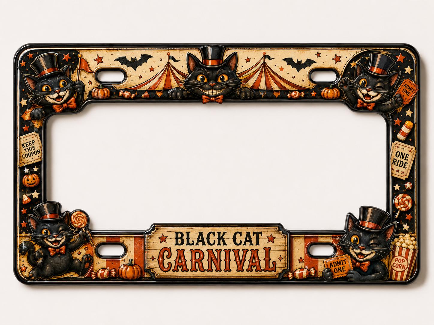 Black Cat Night of Magic Halloween License Plate Frame – Witchy Pumpkin Car Tag Frame and Spooky Auto Decor Accessory Gift - photo 2
