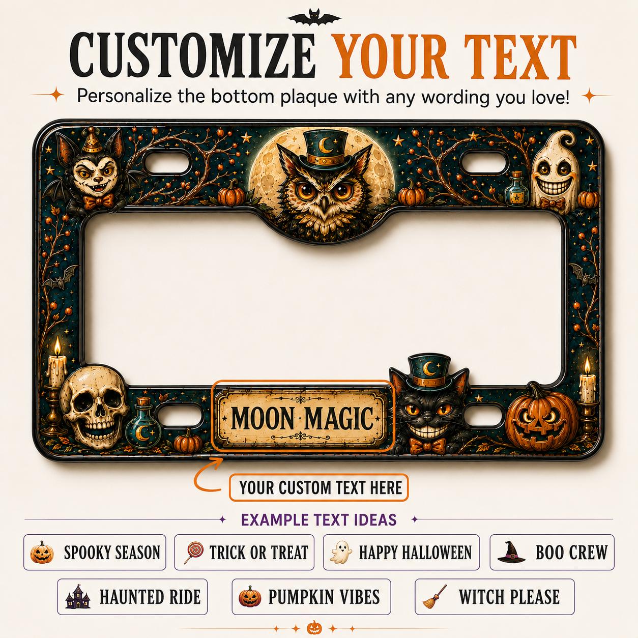 Black Cat Night of Magic Halloween License Plate Frame – Witchy Pumpkin Car Tag Frame and Spooky Auto Decor Accessory Gift - photo 7