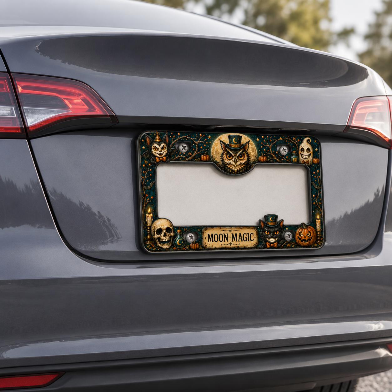 Black Cat Night of Magic Halloween License Plate Frame – Witchy Pumpkin Car Tag Frame and Spooky Auto Decor Accessory Gift - photo 8