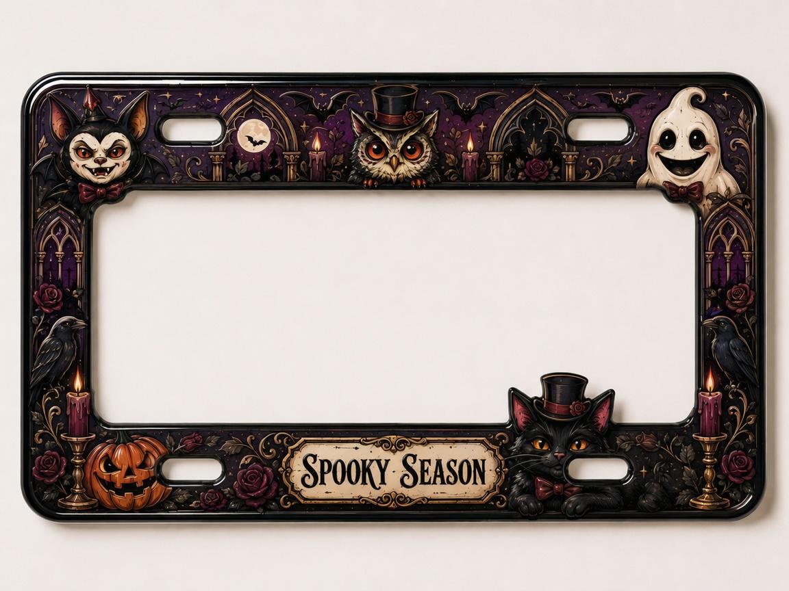 Black Cat Night of Magic Halloween License Plate Frame – Witchy Pumpkin Car Tag Frame and Spooky Auto Decor Accessory Gift - photo 9