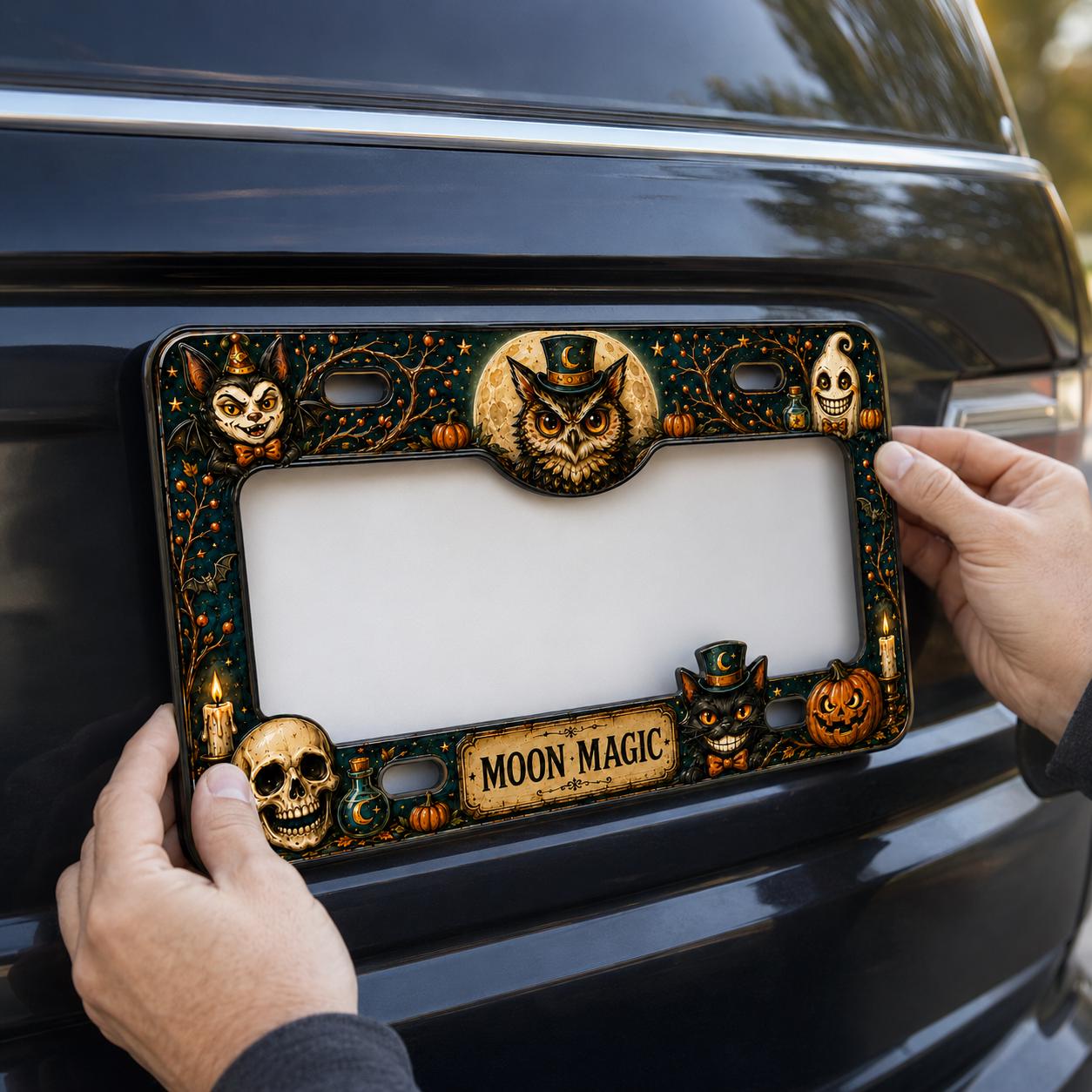 Black Cat Night of Magic Halloween License Plate Frame – Witchy Pumpkin Car Tag Frame and Spooky Auto Decor Accessory Gift - photo 11